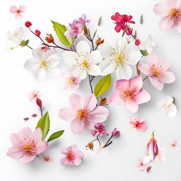 lovely spring flowers on white background with negative space