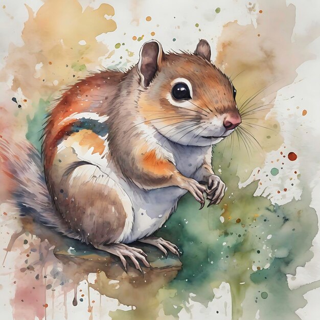 Lovely Squirrel in Watercolor Exploring Nature with Soft Colors