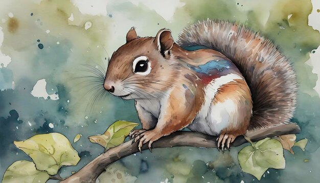 Lovely Squirrel in Watercolor Exploring Nature with Soft Colors