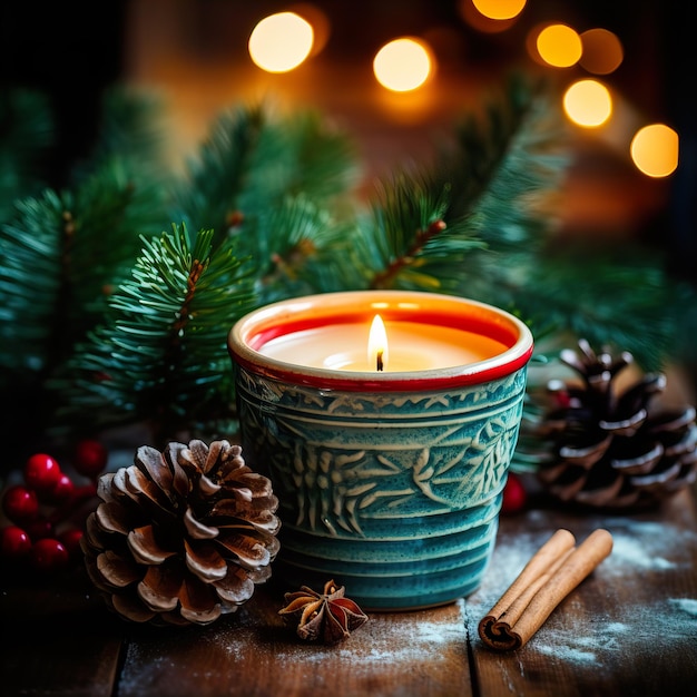 Lovely sweet winter home decor warm winter decorations with burning candles and blanket