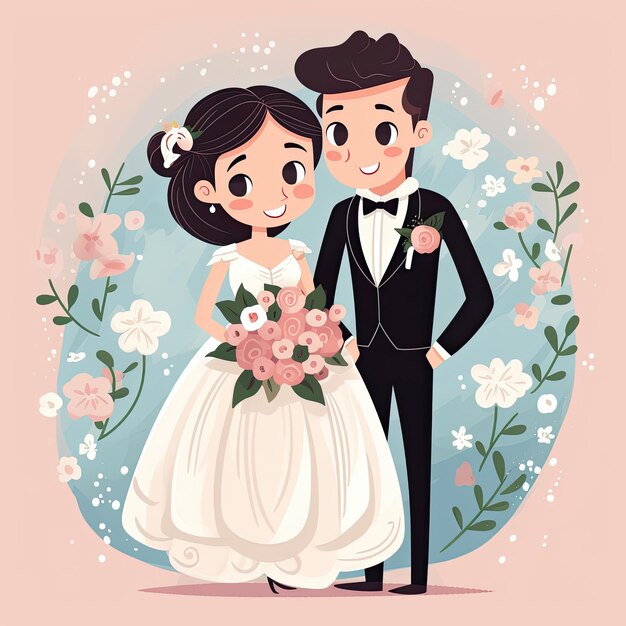 A lovely vector illustration of an adorable wedding couple