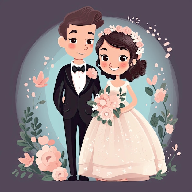 A lovely vector illustration of an adorable wedding couple