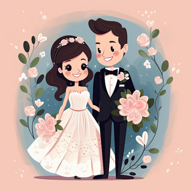 可愛い結婚式のカップルの素敵なベクトルイラスト