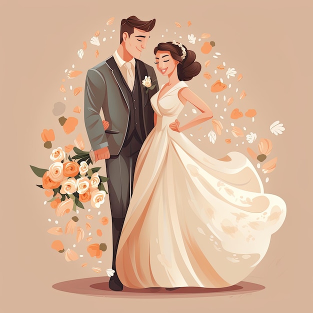A lovely vector illustration of an adorable wedding couple
