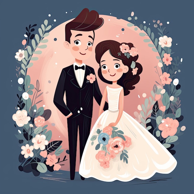 A lovely vector illustration of an adorable wedding couple