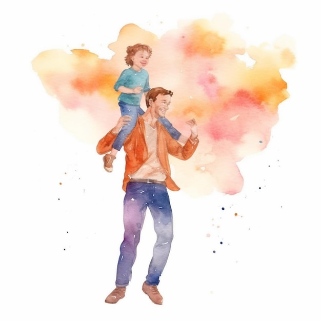 A lovely watercolor illustration of a father and kid enjoying a peaceful moment