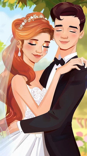 lovely wedding couple illustration for invitation card