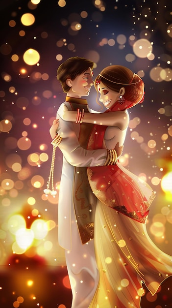 lovely wedding couple illustration for invitation card