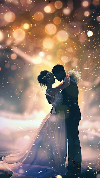lovely wedding couple illustration for invitation card