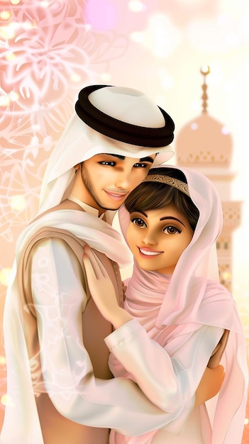lovely wedding couple illustration for invitation card