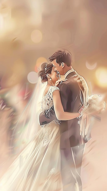 lovely wedding couple illustration for invitation card