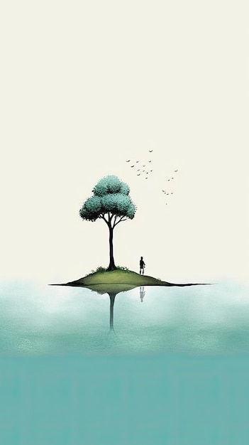 Lovely Whimsical Minimalist Landscape Art in the style of Shel Silverstein AI Generated