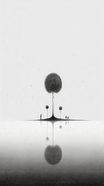 Photo lovely whimsical minimalist landscape art in the style of shel silverstein, ai generated