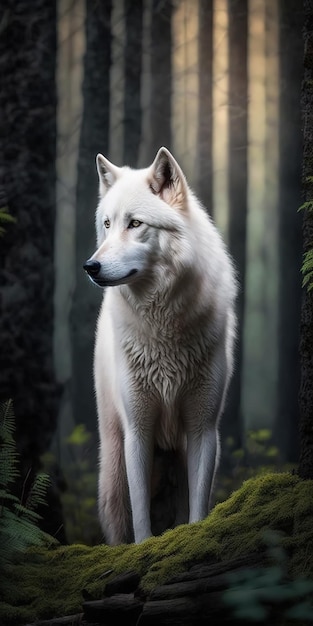 Lovely white wolf howling in the woods