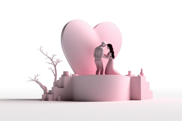 Влюбленная пара обнимает сердце вместе иллюстрация мультфильма