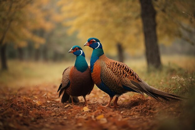 Photo lover couple of peacock in the wild