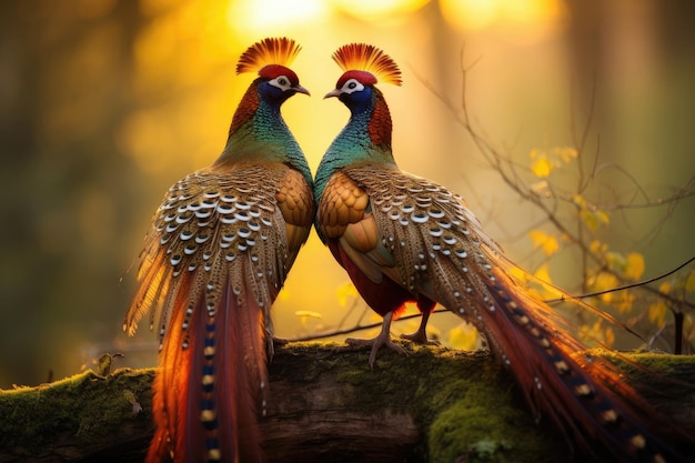 Lover couple of pheasants in the wild