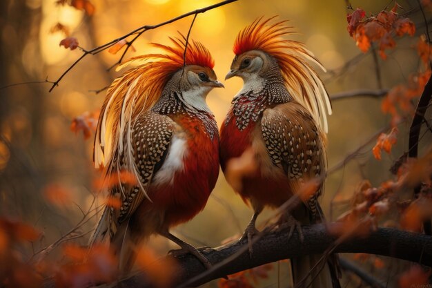 Lover couple of pheasants in the wild