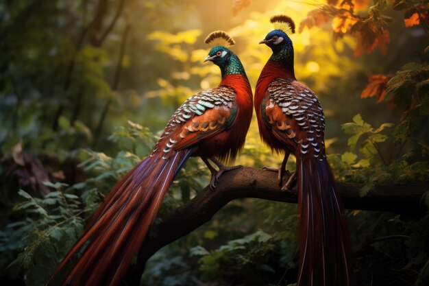 Lover couple of pheasants in the wild