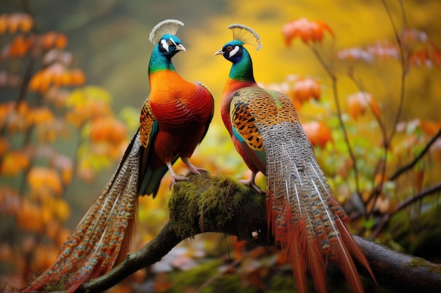 Влюбленная пара фазанов в дикой природе
