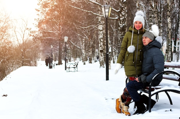 Lover heterosexuals on a date in the winter