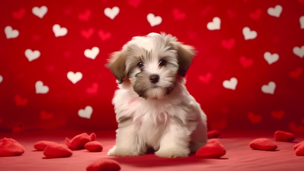 Lover Valentine Havanese puppy with a red heart