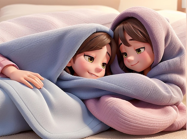 Влюбленные делят теплое одеяло
