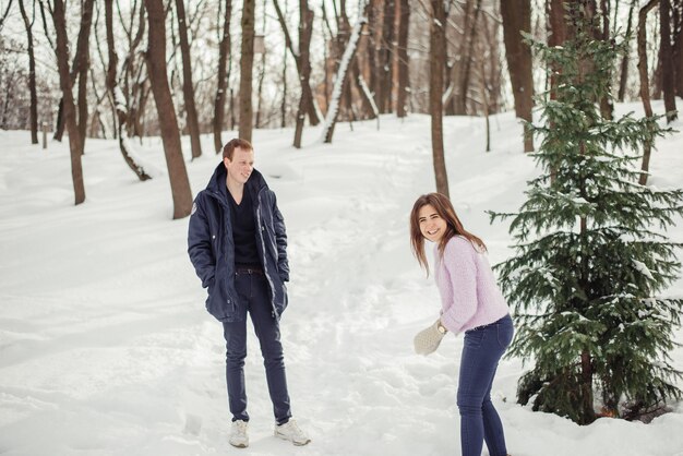 Lovers walk in the christmas park