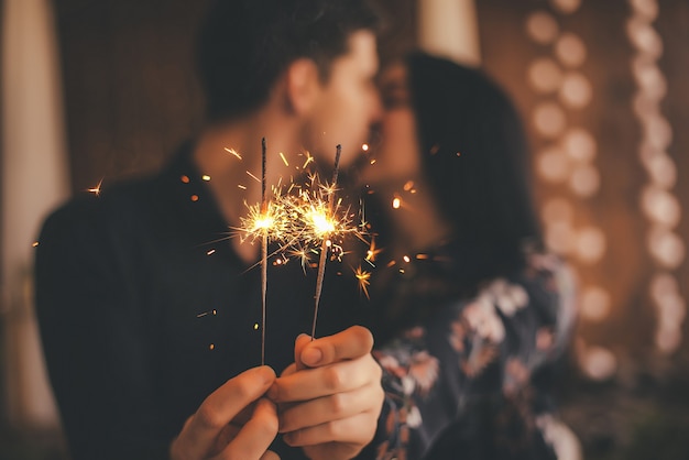 Lovers with sparklers