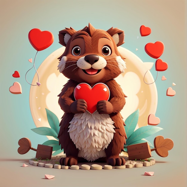 Photo lovestruck beaver cute cartoon vector illustration