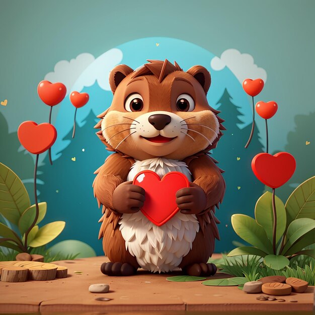 Photo lovestruck beaver cute cartoon vector illustration