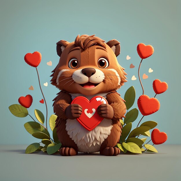 Photo lovestruck beaver cute cartoon vector illustration