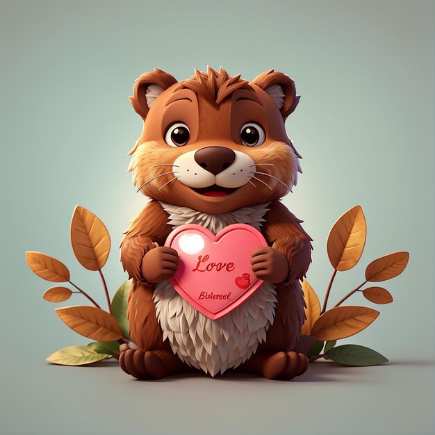 Photo lovestruck beaver cute cartoon vector illustration