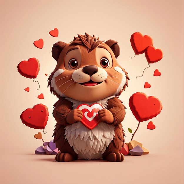 Photo lovestruck beaver cute cartoon vector illustration