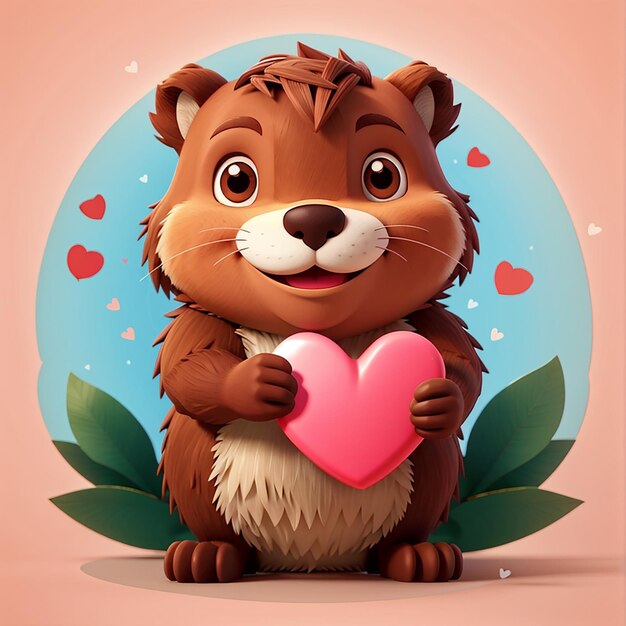 Photo lovestruck beaver cute cartoon vector illustration