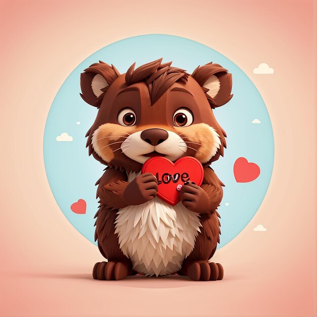 Photo lovestruck beaver cute cartoon vector illustration