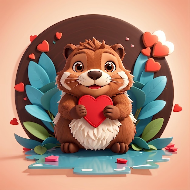 LoveStruck Beaver Cute Cartoon Vector Illustration
