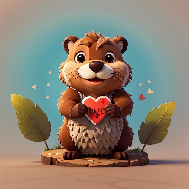 Photo lovestruck beaver cute cartoon vector illustration