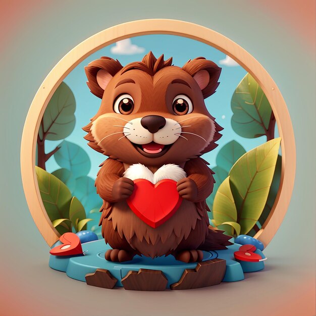 Photo lovestruck beaver cute cartoon vector illustration