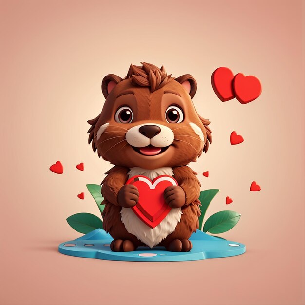 Photo lovestruck beaver cute cartoon vector illustration