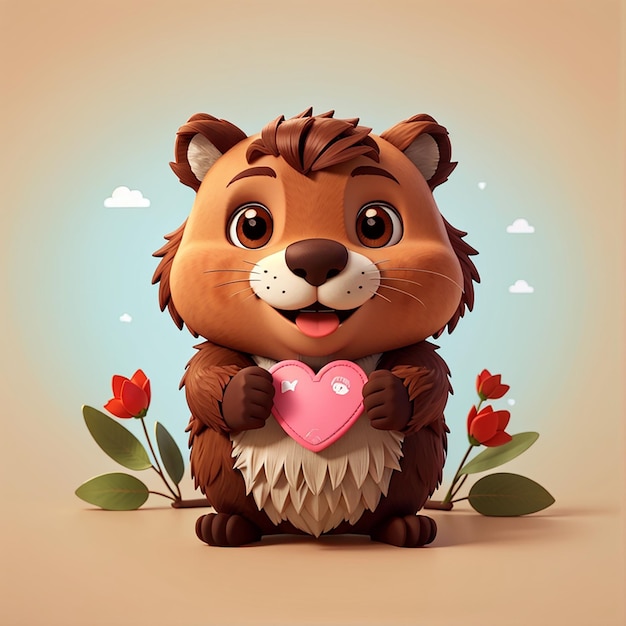 Photo lovestruck beaver cute cartoon vector illustration