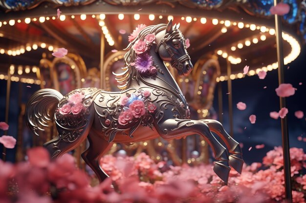 Lovethemed carousel with horses adorned in floral 00070 00