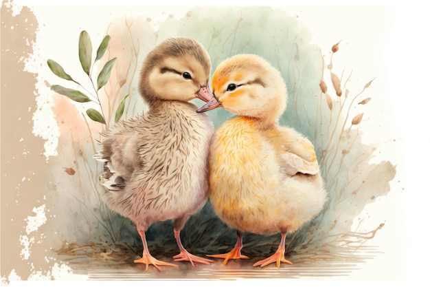 Loveydovey ducks in love Cute lovers close together Generative AI