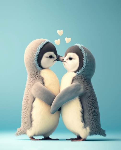 Loveydovey pinguïns in de liefde Leuke minnaars op blauwe achtergrond Generatieve AI