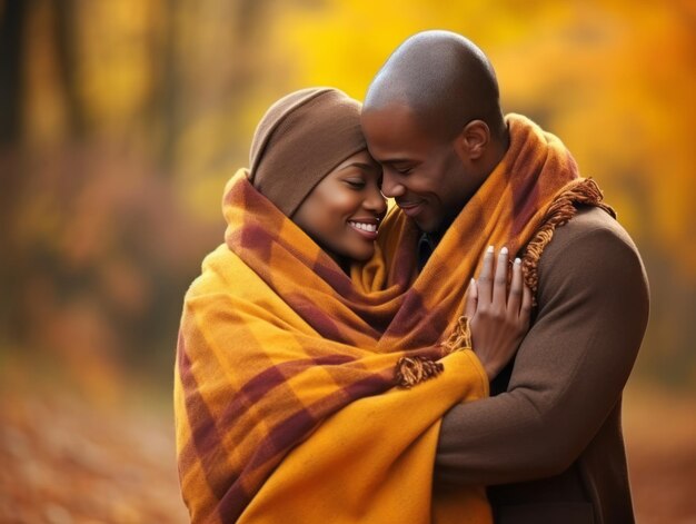 Foto l'amorevole coppia afroamericana si sta godendo una romantica giornata autunnale