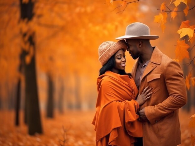 Loving african american couple is enjoying a romantic autumn day