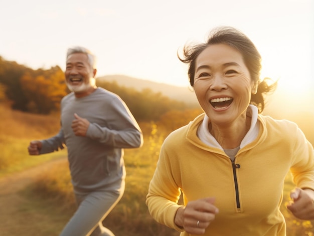 Loving asian couple is enjoying a romantic autumn day