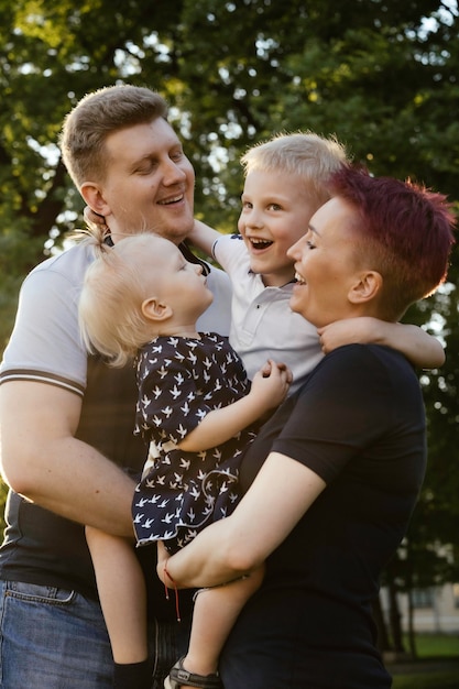 Loving caucasian family together in park