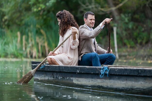 Loving couple in the boat