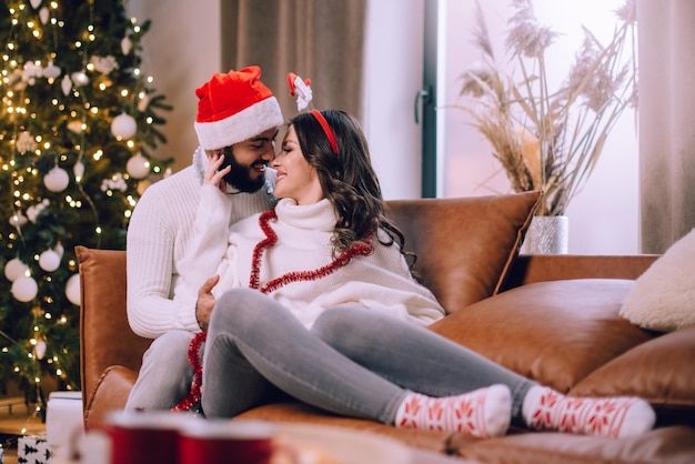 Photo loving couple celebrates christmas